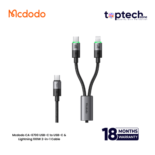 Mcdodo-2026-10-15T181229.729.png Mcdodo CA-6700 USB-C to USB-C & Lightning 100W 2-in-1 Cable - Image 1