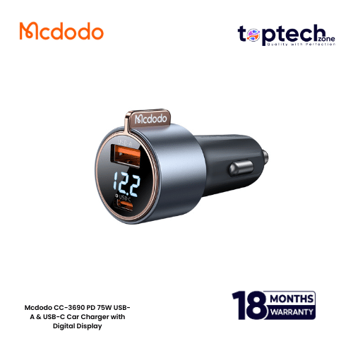 Mcdodo-2026-10-17T125014.341.png Mcdodo CC-3690 PD 75W USB-A & USB-C Car Charger with Digital Display - Image 1