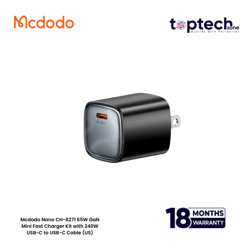 Mcdodo-21.png Mcdodo Nano CH-8271 65W GaN Mini Fast Charger Kit with 240W USB-C to USB-C Cable (US) - Image 1