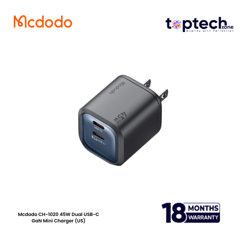 Mcdodo-24.png Mcdodo CH-1020 45W Dual USB-C GaN Mini Charger (US) - Image 1