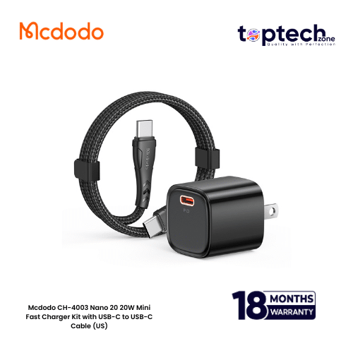 Mcdodo-41.png Mcdodo CH-4003 Nano 20 20W Mini Fast Charger with USB-C to USB-C Cable (US) - Image 1