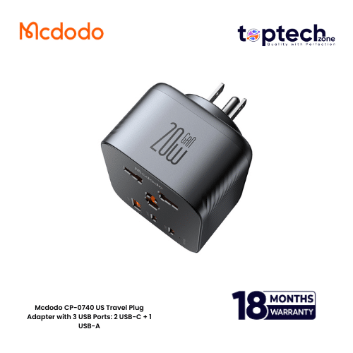 Mcdodo-65.png Mcdodo CP-0740 US Travel Plug Adapter with 3 USB Ports: 2 USB-C + 1 USB-A - Image 1